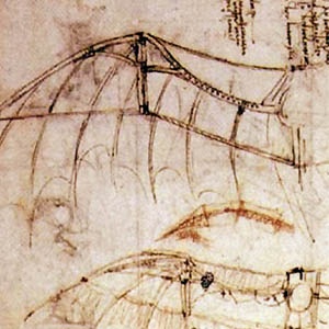 Detail from Leonardo Da Vinci's notebooks - drawing of an ornithopter wing