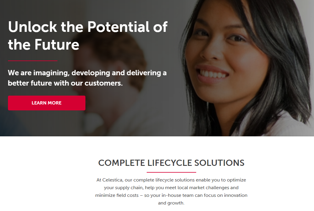 Screenshot of Celestica's value proposition on its homepage